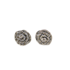 Flower Stud Earrings Silver 925 Sterling Women Marcasite Stone Handmade E170